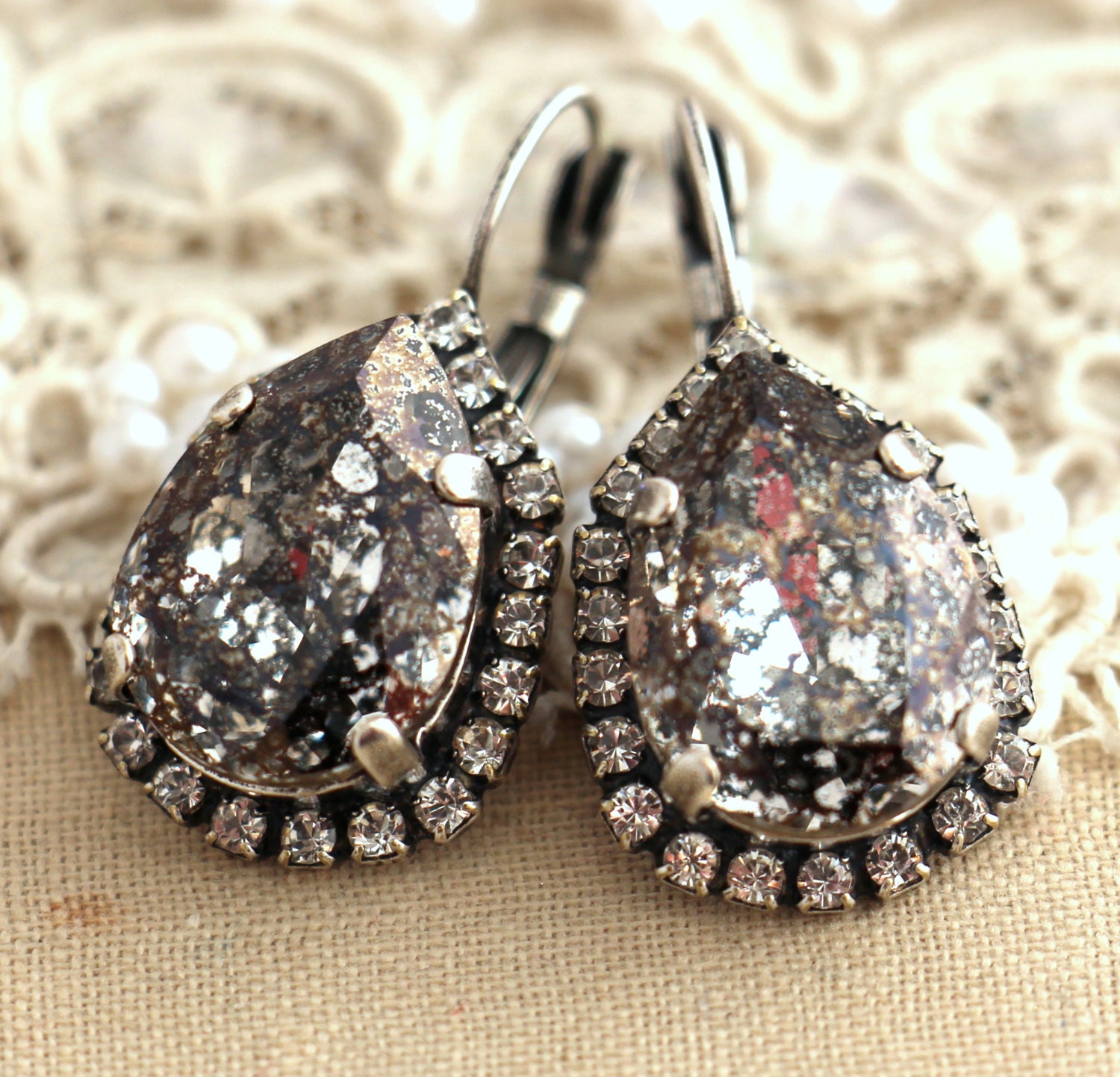 Sparkly Everyday Chic Drop Earrings Smoky Gray Crystal Statement Dangle Earrings Boho Gray and Black Crystal Drop Earrings