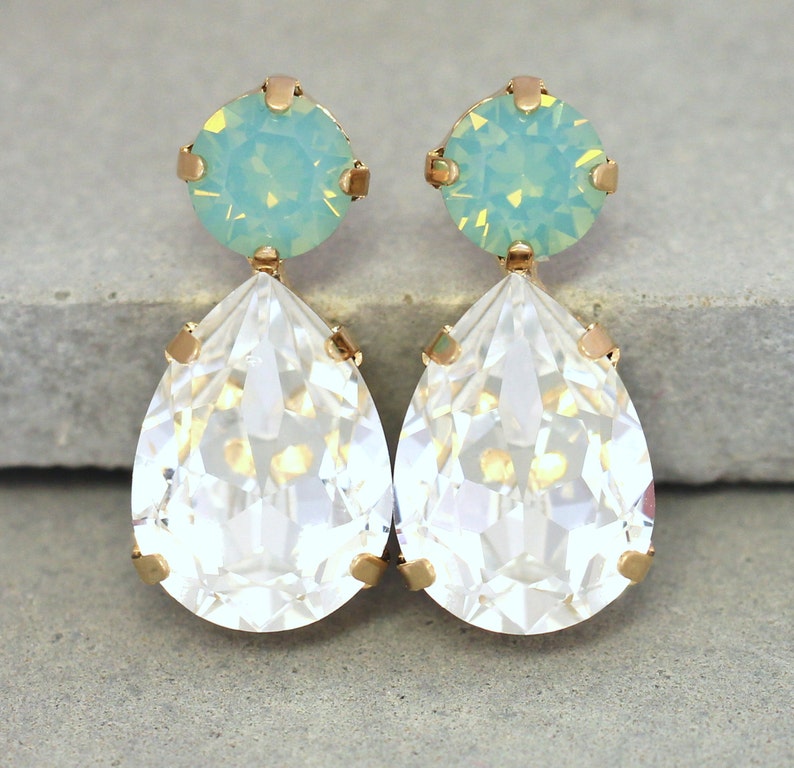 Mint Earrings Mint Crystal Earrings Sea foam Crystal Etsy