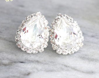 Clear Crystal Earrings, Bridal Crystal Stud Earrings, Bridal Silver Earrings, Clear Crystal Stud Earrings, Bridesmaids Silver Earrings.