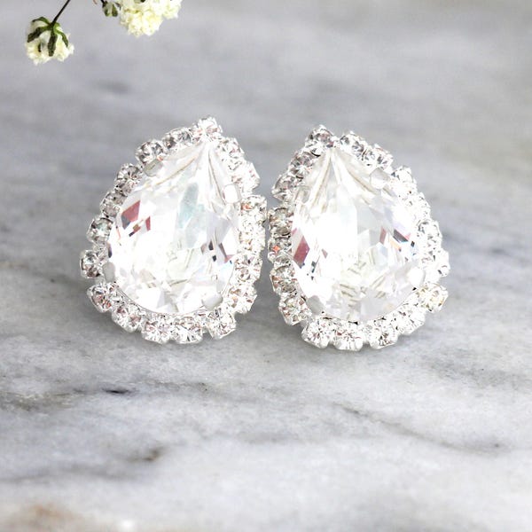 Clear Crystal Earrings, Bridal Crystal Stud Earrings, Bridal Silver Earrings, Clear Crystal Stud Earrings, Bridesmaids Silver Earrings.