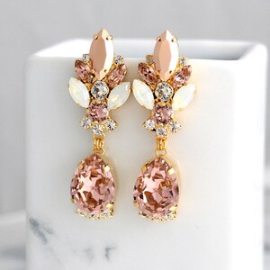 Blush Chandelier Earrings, Bridal Rose Gold Earrings, Bridal Blush Dangle Drop Earrings, Morganite Chandelier Earrings, Statement Earrings image 7