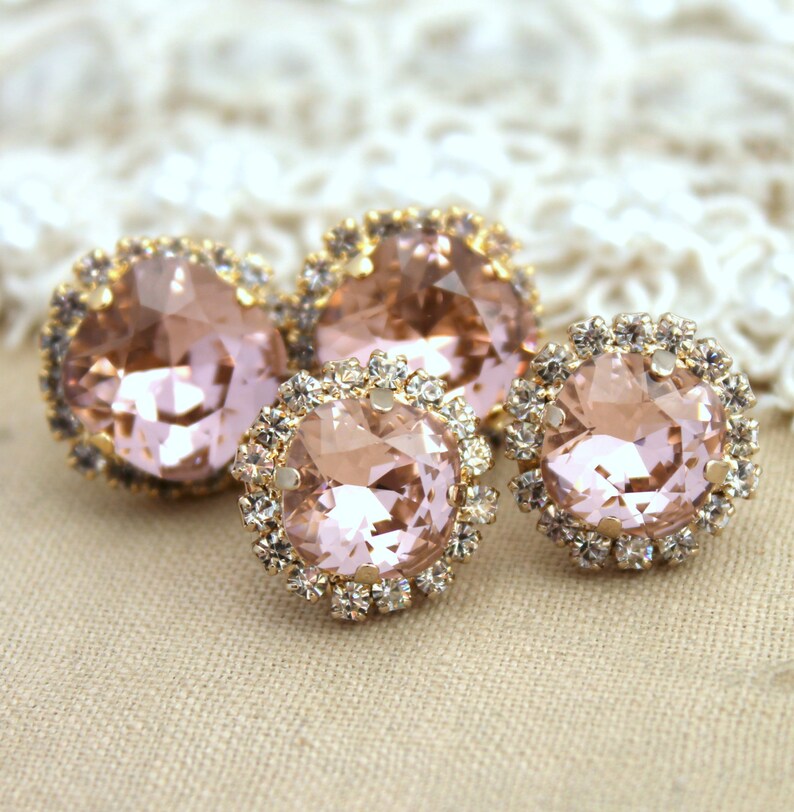 Blush Earrings Bridal Blush Earrings Rose Gold Swarovski Etsy