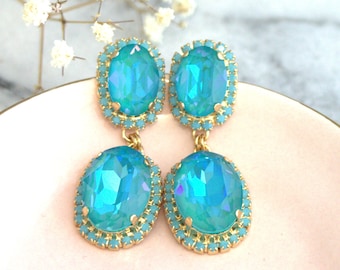 Blue Turquoise Earrings, Turquoise Bridal Earrings,Turquoise Gold Earrings, Blue Teal Chandelier Earrings, Statement Earrings, Blue Earrings