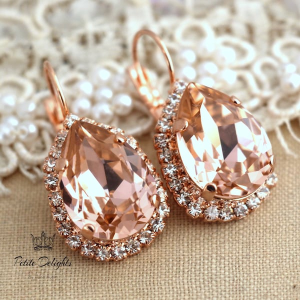 Blush Drop-örhängen, Morganitkristall Brudörhängen, Brudtärnedroppsformade örhängen