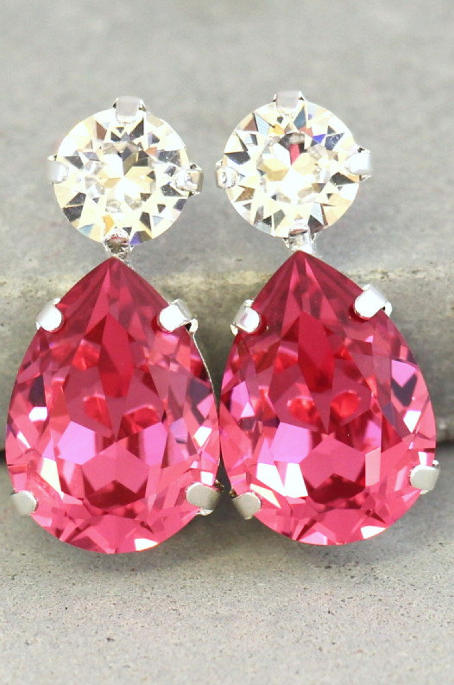 Pink Stud Earrings Pink Earrings Pink Rose Crystal Stud Etsy