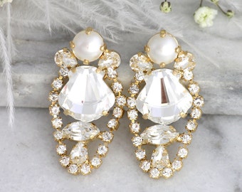 Pearl Crystal Stud Earrings, Bridal Pearl Earrings, Bridal Pearl Earrings, Bridal Crystal Earrings, Bridesmaids Earrings, Bridal Earrings
