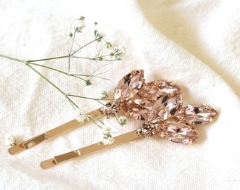 Blush Pink Bobby Pin, Bridal Blush Rose Crystal Hair Pin, Bridal Blush Crystal Hair Jewelry, Morganite Gold Bobby Pin, Bridal Bobby Pin