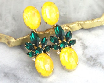 Pineapple Earrings, Statement Pineapple Earrings, Yellow Emerald Pineapple Earrings, Ultra Yellow Earrings, Pineapple Chandelier Earrings