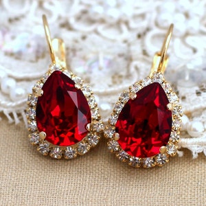 Red Drop Earrings, Bridal Red Drop Earrings, Ruby Red Crystal Drop Earrings, Bridesmaids Earrings, Gift For Her, Christmas Gifts For Mother image 5