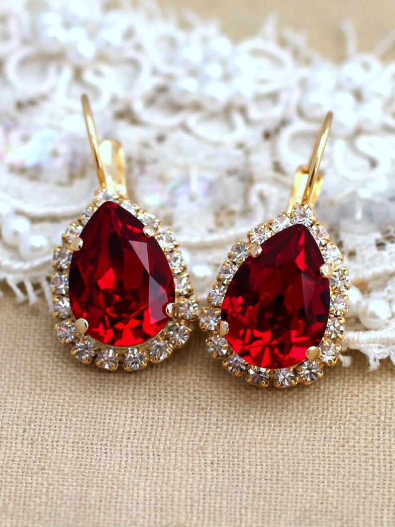 Red Drop Earrings, Bridal Red Drop Earrings, Ruby Red Crystal Drop Earrings, Bridesmaids Earrings, Gift For Her, Christmas Gifts For Mother image 5