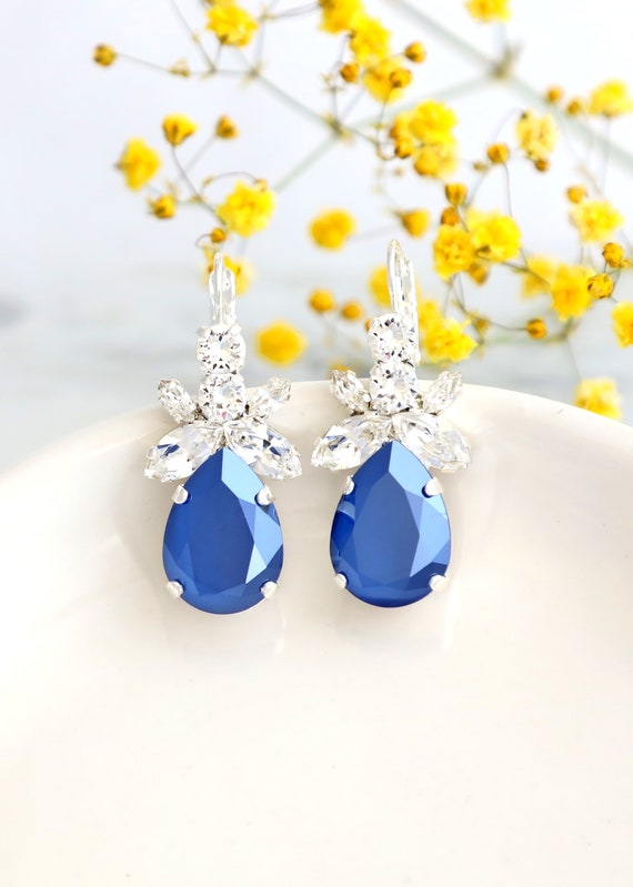 Luxury Women Jewelry Drop Shape Blue Crystal Drop Earrings for Women Silver  Color Earrings Party Birthday Gift Earring Jewelry