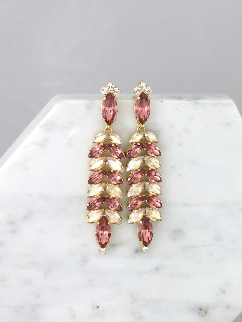 Blush Earrings Blush Pink Long Earrings Bridal Blush Dangle Etsy