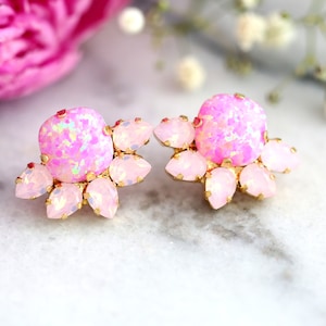 Pink Earrings, Pink Opal Earrings, Powder Pink Earrings, Bridal Pink Earrings, Pink Opal Studs, Bridesmaids Earrings, Powder Pink Studs