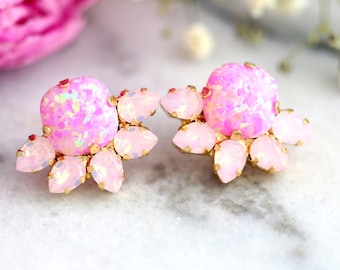 Pink Earrings, Pink Opal Earrings, Powder Pink Earrings, Bridal Pink Earrings, Pink Opal Studs, Bridesmaids Earrings, Powder Pink Studs