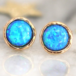 Opal Earrings,Opal stud earrings,Blue Stud earrings, Gold Opal earrings,Gift for woman,October birthstone,Dainty Opal earrings,Opal Studs image 5