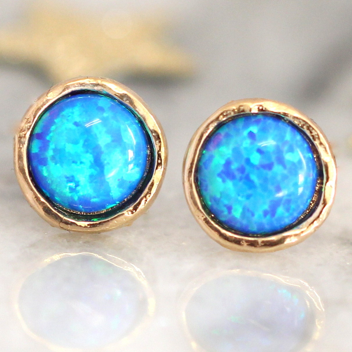 Opal Earringsopal Stud Earringsblue Stud Earrings Gold Opal - Etsy