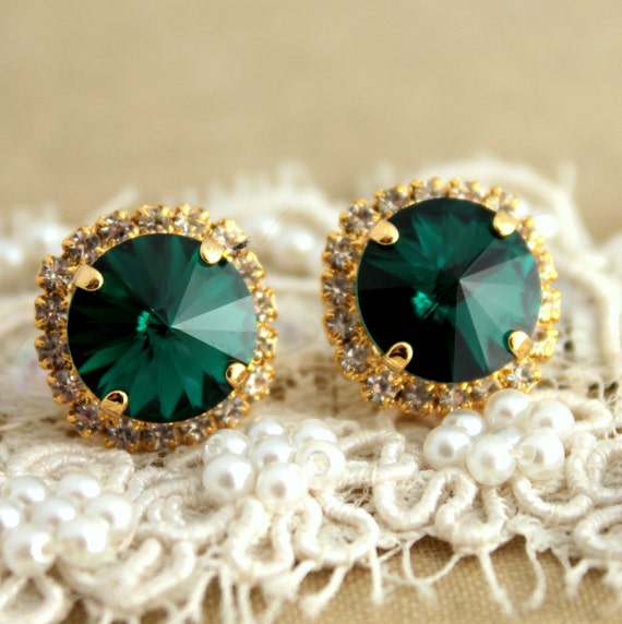 Emerald Earrings emerald Swarovski Earrings gift for Her green