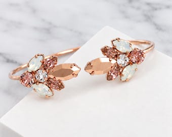 Bridal Blush Rose Gold Wedding Bracelet, Bridal Crystal Blush Rose Cuff Bracelet, Morganite Blush Bridal Jewelry,  Bridesmaids Bracelets