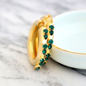 Hoop Earrings, Chunky Hoop Emerald Earrings, Oversize Earrings, Bridal Hoop Earrings, Crystal Green Emerald Hoop Earrings, Boho Chic Hoops