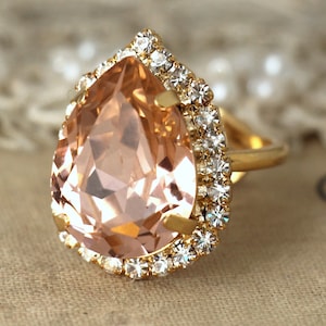 Blush Ring, Swarovski Crystal Ring, Cocktail Ring, Swarovski Crystal Ring, Statement Ring, Gift for her, Blush Ring, Adjustable Gold Ring