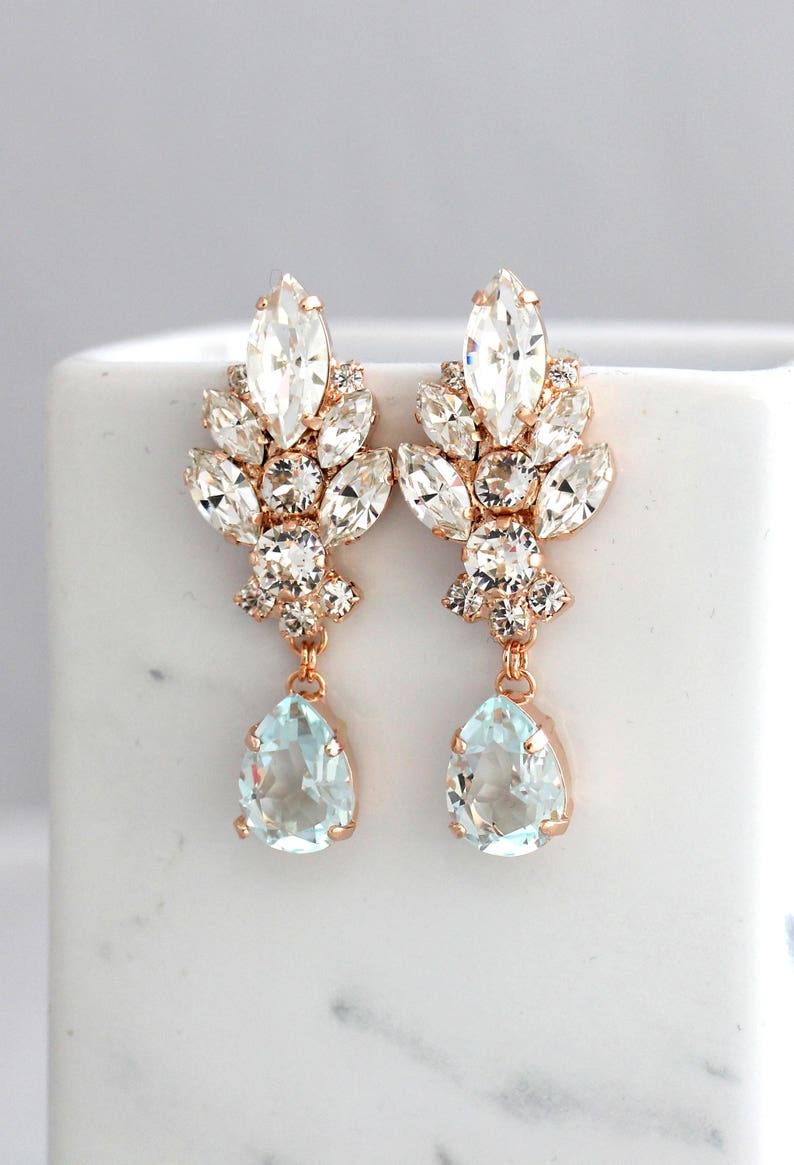 Aquamarine Chandelier, Bridal Chandeliers, Blue Sky Earrings, Bridal Earrings, Aquamarine Crystal Earrings, Bridal light Blue Drop Earrings. image 2