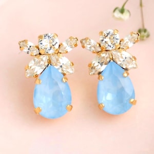 Powder Blue Bridal Stud Crystal Earrings, Light Blue Earrings, Powder Blue Wedding Earrings, Gift For Her, Bridesmaids Gifts, Blue Studs