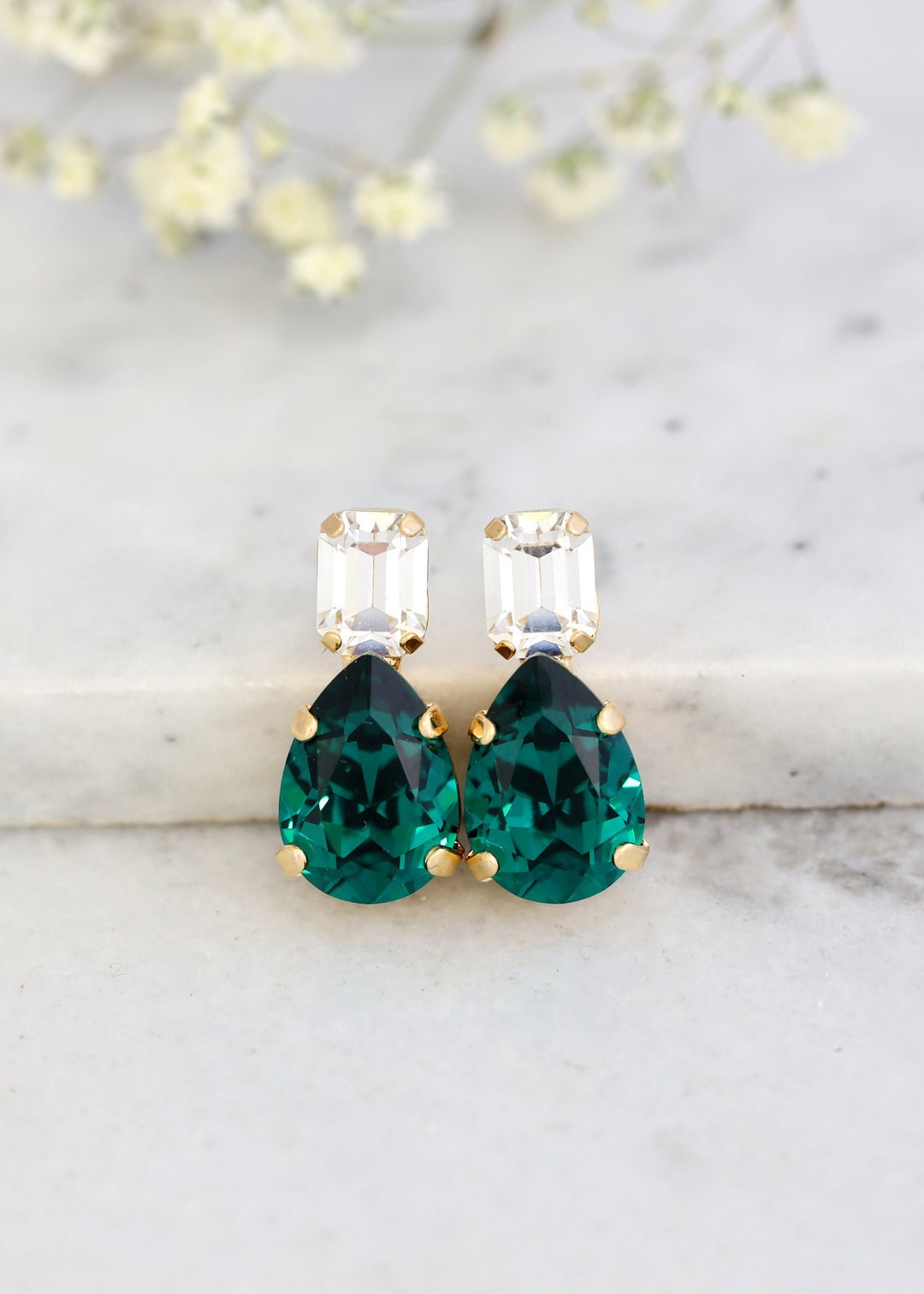 Emerald Green Stud Earrings, Bridal Green Earrings, Green Stud Earrings