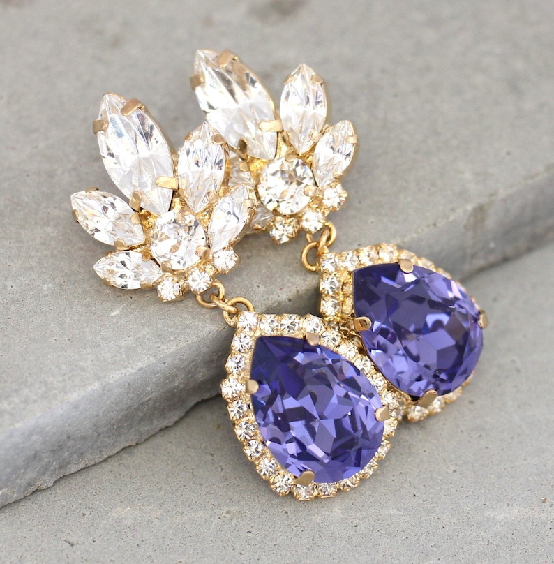 Purple Chandelier Earrings Purple Bridal Drop Earrings Etsy