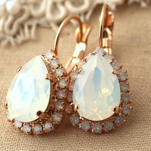 Opal Drop Earrings, Bridal Opal Earrings, White Opal Drop Earrings, Opal Dangle Earrings, Bridal White Opal Earrings, Bridesmaids Earrings image 1