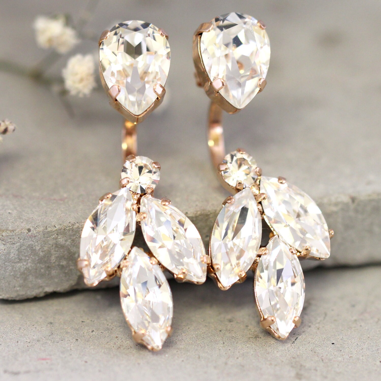 Ear Jacket Earringsbridal Crystal Clear Chandelier Earrings Etsy