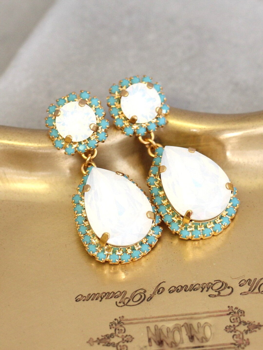 White Opal Chandelier Earrings,swarovski Chandelier Earrings,white Opal
