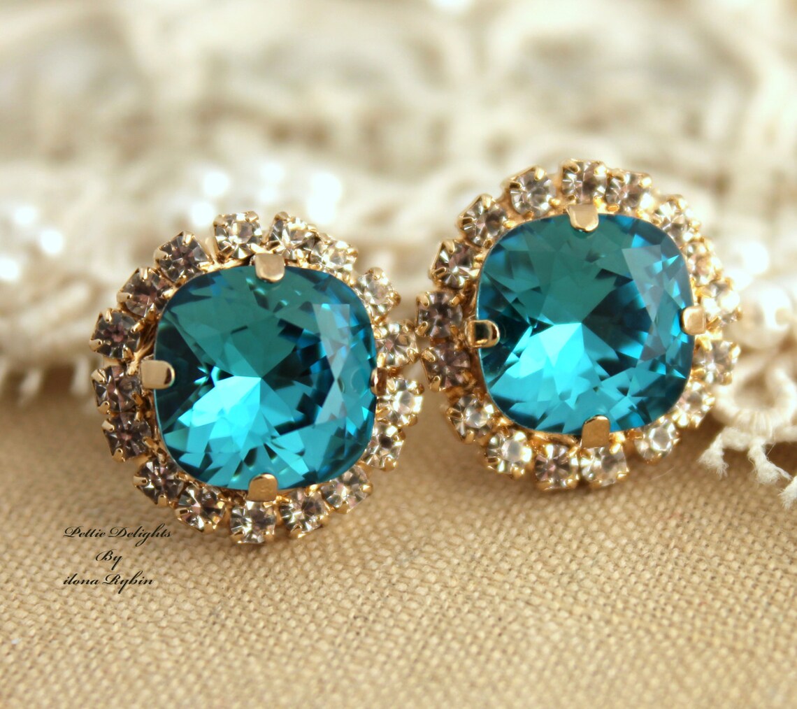 Blue Teal Earrings Bridal Blue Stud Earrings Gift for Her Etsy
