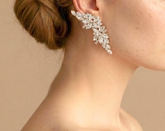 Crystal Bridal Earrings, Bridal Climbing Crystal Earrings, Bridal Statement Earrings, Clear Statement Ear Crawler, Bridal Ear Climber
