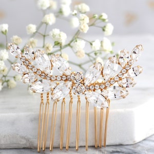 Peigne de mariée, Peigne en cristal, Peigne à strass, Accessoires de cheveux de mariée, Peigne en or rose, Peigne de mariée en cristal argenté image 3