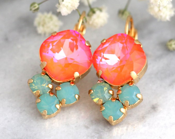 Tangerine Earrings, Coral Mint Earrings, Persimmon Earrings, Orange Green Earrings, Tangerine ...