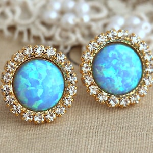 Opal earrings, Opal Stud Earrings, Opal Studs, Blue Opal earrings, Blue Opal Crystal Studs bridesmaids jewelry, wedding jewelry, Blue Studsa