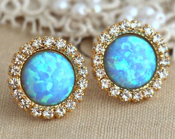 Opal earrings, Opal Stud Earrings, Opal Studs, Blue Opal earrings, Blue Opal Crystal Studs bridesmaids jewelry, wedding jewelry, Blue Studsa