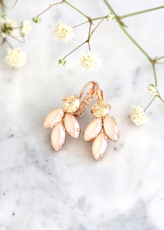 earrings for beige dress Pink/Beige Enamel Rhinestone Ballet Dress Stud Earrings