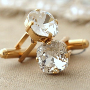 Cufflinks for man Gold White Crystal Cufflinks Silver White Icy Austrian Crystal Cufflinks Groomsmen gift Father of the bride groom gifts