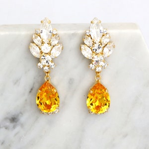 Yellow Chandelier Earrings, Yellow Topaz Drop Earrings, Yellow Bridal Drop Earrings, Bridal Chandelier Earrings, Yellow Crystal Earrings image 3