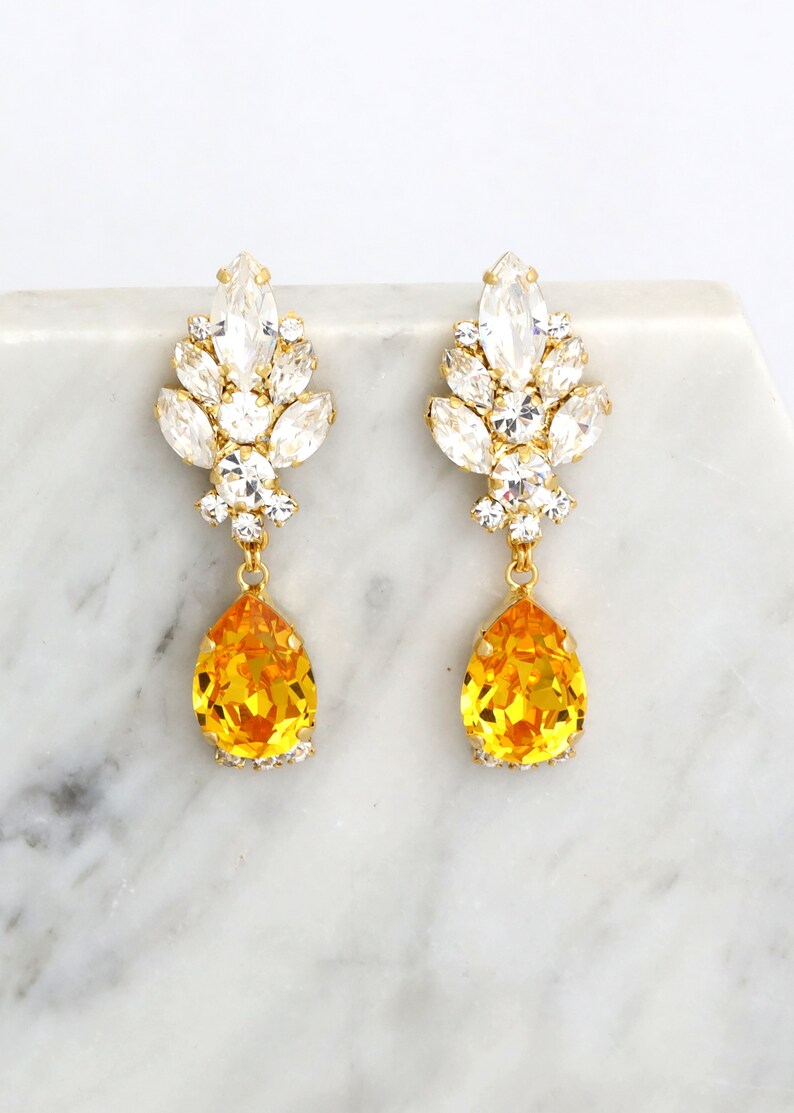 Yellow Chandelier Earrings, Yellow Topaz Drop Earrings, Yellow Bridal Drop Earrings, Bridal Chandelier Earrings, Yellow Crystal Earrings image 3