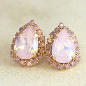 Pink Opal Crystal Stud Earrings, Rose Quartz Earrings, Pastel Pink Opal Earrings, Powder Pink Bridal Earrings, Bridesmaids Pink Earrings image 4