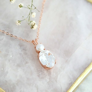 Pearl Necklace, Bridal Crystal Gold Necklace, White Pearl Crystal Necklace, Bridal Crystal Dainty Necklace, Classic Pearl Bridal Necklace