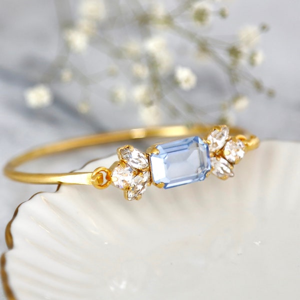 Light Sapphire Crystal Bridal Bracelet, Light Blue Bracelet, Aquamarine Crystal Bangle, Gift For Her, Bridal Blue Bracelet, Something Blue