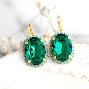 Emerald Crystal Earrings, Emerald Green Crystal Drop Earrings, Bridal Emerlad Earrings, Gift For Woman, Handmade Earrings, Green Earrings