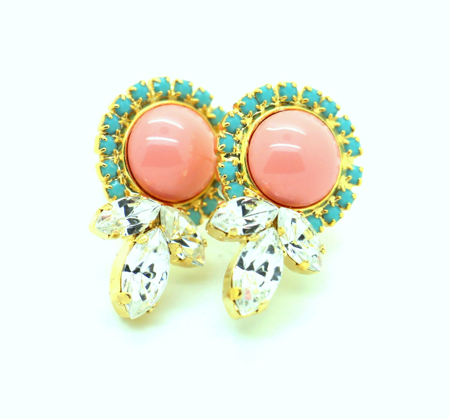 Pink Earrings Pin Stud Earrings Pink Turquoise Earrings | Etsy