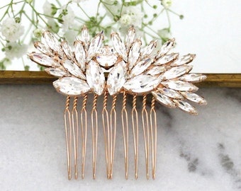 Bridal Hair Comb, Bridal Crystal Side Hair Comb, Rhinestone Hair Comb, Bridal Hair Accessories, Rose Gold Hair Comb, Bridal Silver Hair Comb