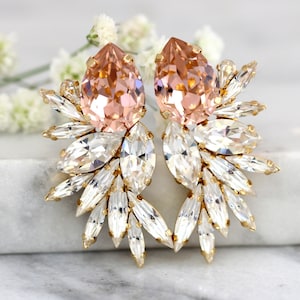 Blush Statement Earrings, Bridal Blush Earrings, Blush Bridal Earrings, Cocktail Earrings, Big Blush Earring, bridal Blush Crystal jewelry image 1