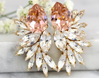 Blush Statement Earrings, Bridal Blush Earrings, Blush Bridal Earrings, Cocktail Earrings, Big Blush Earring, bridal Blush Crystal jewelry