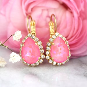 Pink Earrings, Neon Crystal Earrings, Pink Drop Crystal Earrings, Hot Pink Bridesmaids Earrings, Pink Bridal Earrings, Gift for Woman